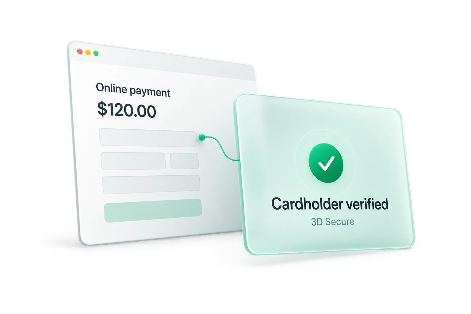 An online payment connected to a 3D Secure cardholder verification result.