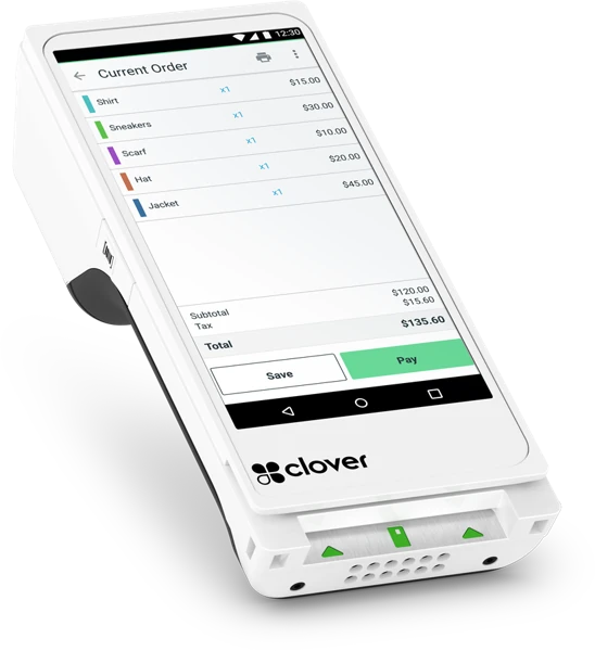Clover Flex 4 handheld POS with touchscreen and receipt printer