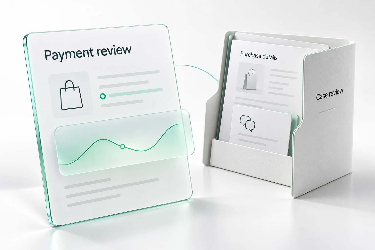 A payment record under review, connected to an organized set of purchase details and case documents.