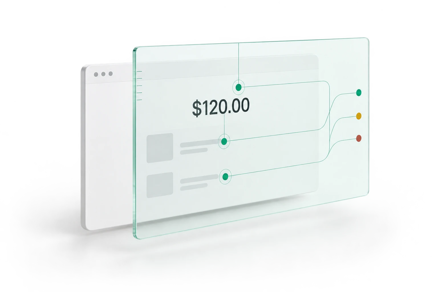 An online payment viewed through a transparent analysis layer, with subtle paths indicating different possible assessments.